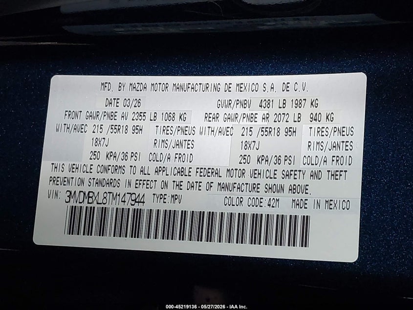2026 Mazda Cx-30 2.5 S Aire Edition VIN: 3MVDMBXL8TM147944 Lot: 45219136