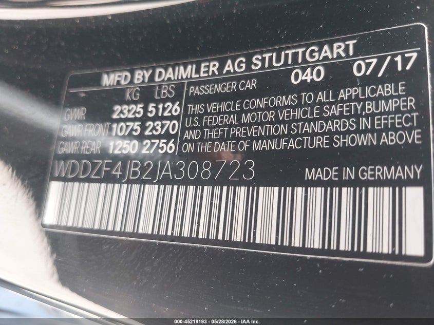 2018 Mercedes-Benz E 300 VIN: WDDZF4JB2JA308723 Lot: 45219193