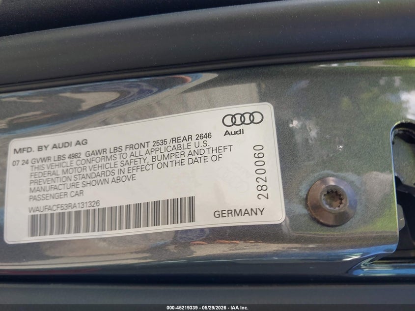 2024 Audi A5 Sportback Premium Plus 45 Tfsi Quattro S Tronic VIN: WAUFACF53RA131326 Lot: 45219339