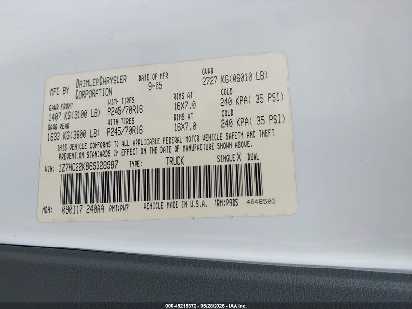 2006 Mitsubishi Raider Ls VIN: 1Z7HC22K86S528987 Lot: 45219372