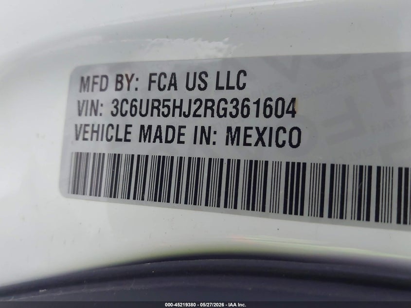 2024 Ram 2500 Tradesman 4X4 8' Box VIN: 3C6UR5HJ2RG361604 Lot: 45219380