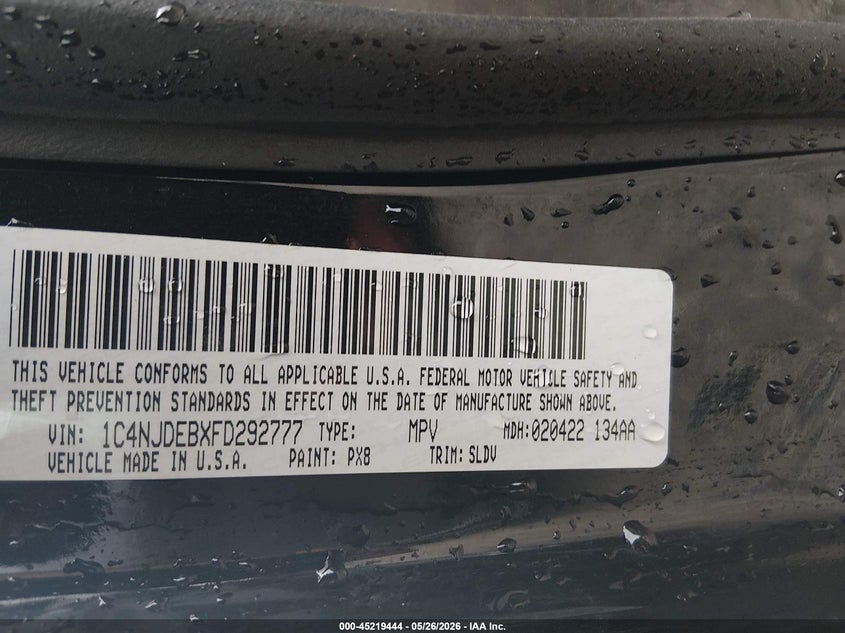 2015 Jeep Compass High Altitude Edition VIN: 1C4NJDEBXFD292777 Lot: 45219444
