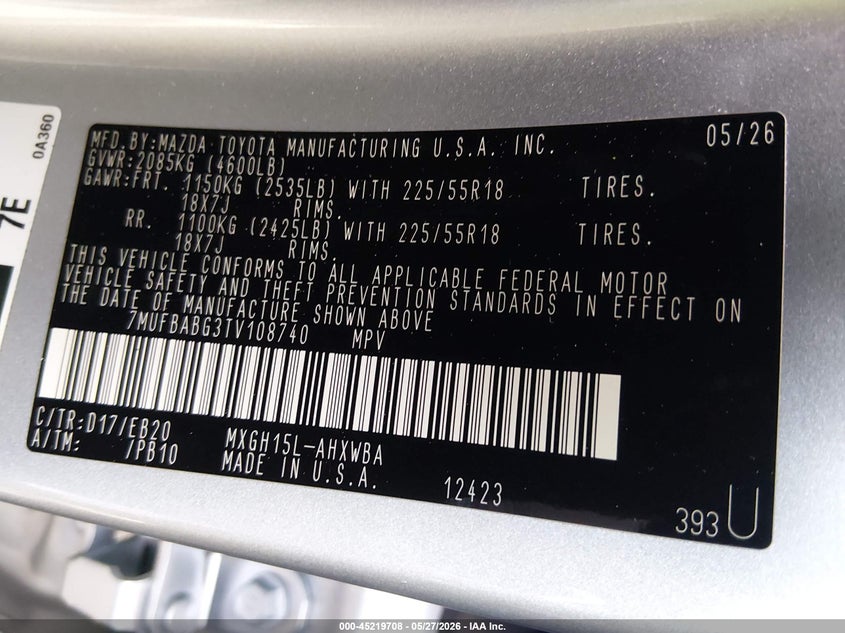 2026 Toyota Corolla Cross Hybrid Xse VIN: 7MUFBABG3TV108740 Lot: 45219708