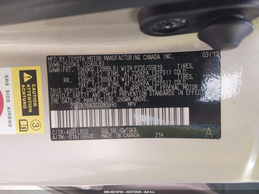 2012 Lexus Rx 3.5 Rx 350 beige Lot 111045219763 Vin 2T2ZK1BA3CC083880