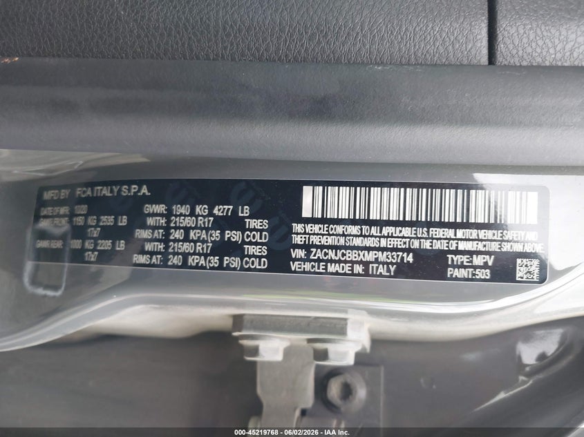 2021 Jeep Renegade Latitude Fwd VIN: ZACNJCBBXMPM33714 Lot: 45219768