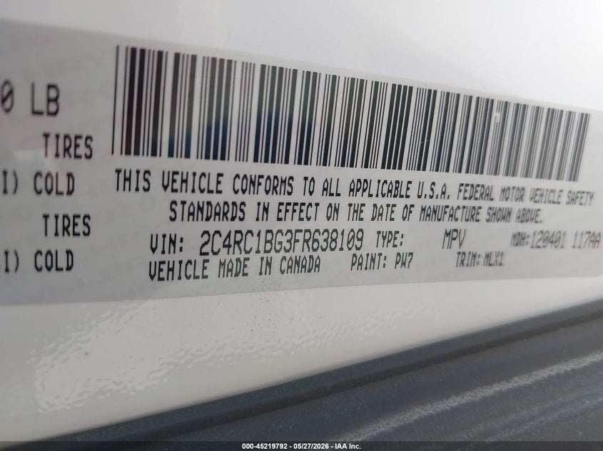 2015 Chrysler Town & Country Touring VIN: 2C4RC1BG3FR638109 Lot: 45219792