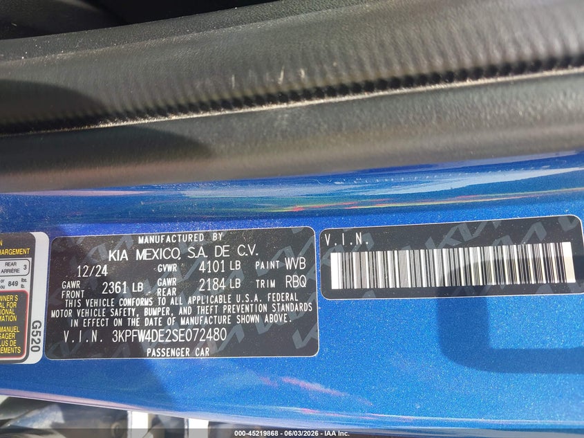 2025 Kia K4 Gt-Line VIN: 3KPFW4DE2SE072480 Lot: 45219868