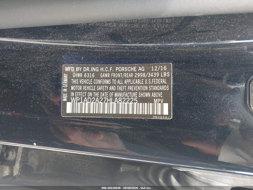 2017 Porsche Cayenne Gts VIN: WP1AD2A27HLA82225 Lot: 45220049