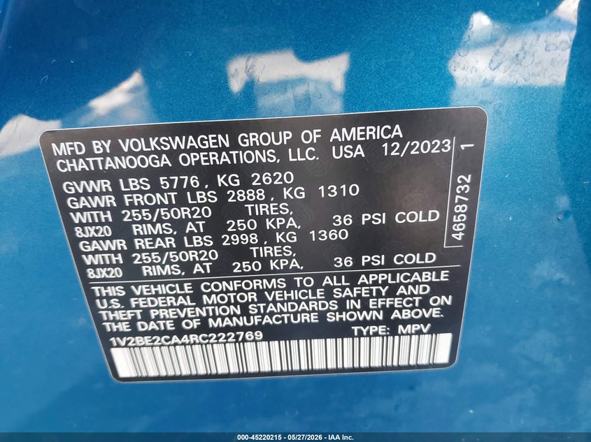 2024 Volkswagen Atlas Cross Sport 2.0T Sel VIN: 1V2BE2CA4RC222769 Lot: 45220215
