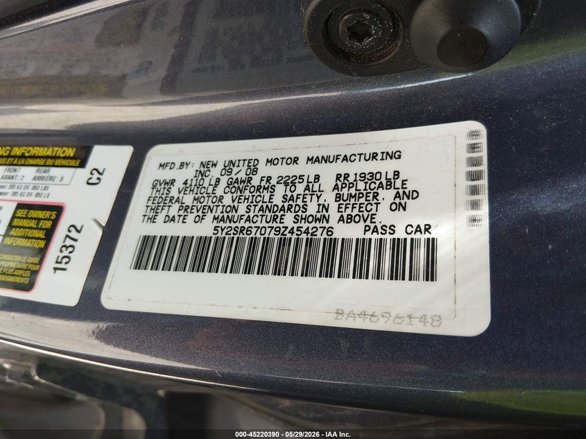 2009 Pontiac Vibe Gt VIN: 5Y2SR67079Z454276 Lot: 45220390
