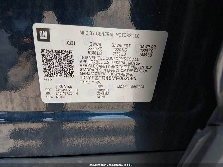 2021 Cadillac Xt4 Awd Sport VIN: 1GYFZFR48MF062560 Lot: 45220788