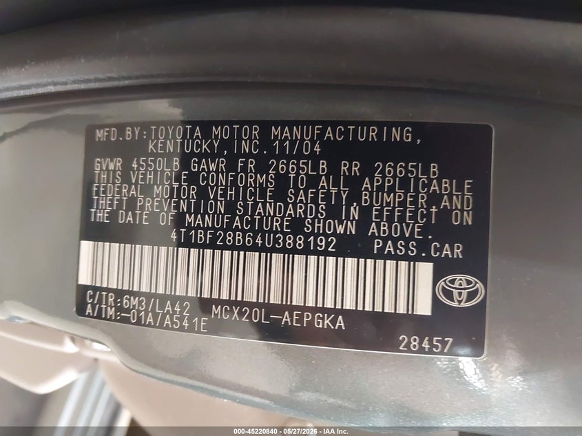 2004 Toyota Avalon Xls VIN: 4T1BF28B64U388192 Lot: 45220840
