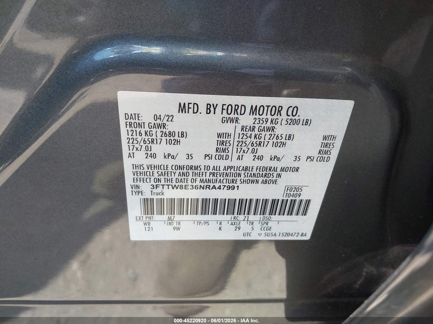 2022 FORD MAVERICK TRUCK 2.5L I-4 DOHC, VVT, 162HP
