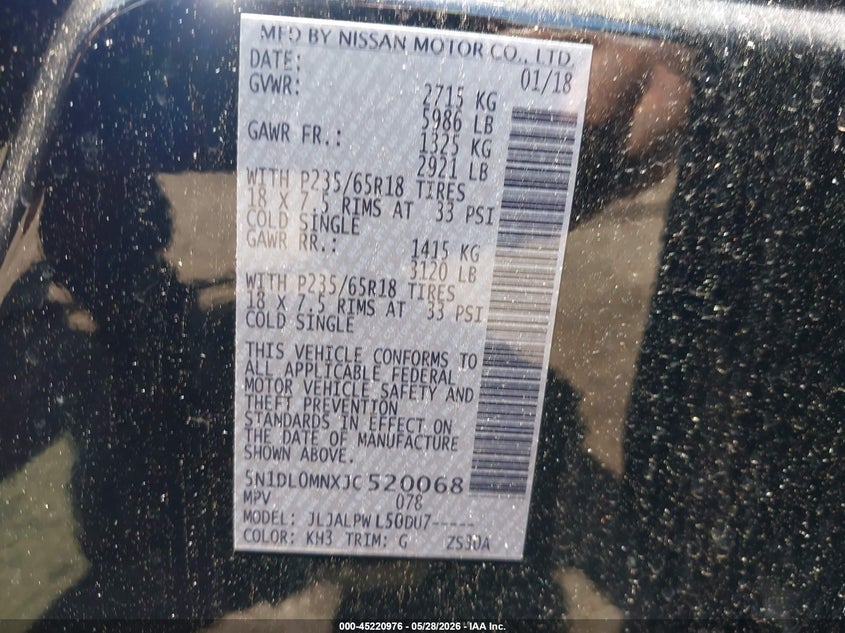 2018 Infiniti Qx60 VIN: 5N1DL0MNXJC520068 Lot: 45220976