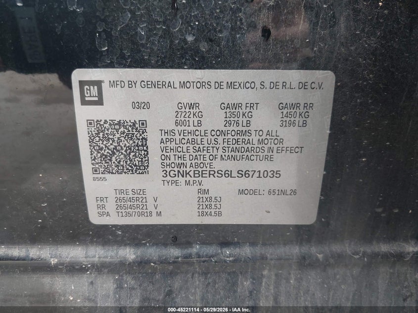 2020 Chevrolet Blazer Fwd Rs VIN: 3GNKBERS6LS671035 Lot: 45221114