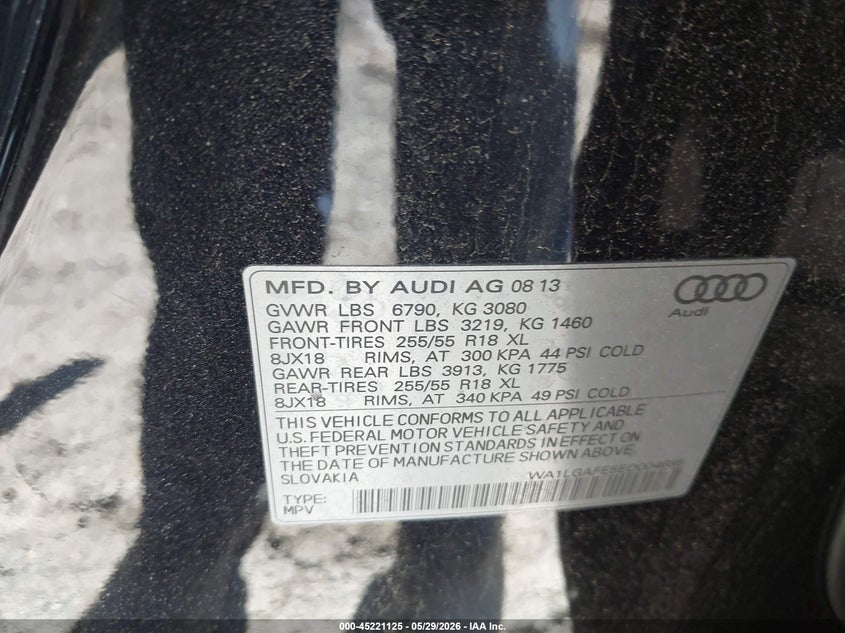 2014 Audi Q7 3.0T Premium VIN: WA1LGAFE5ED004685 Lot: 45221125