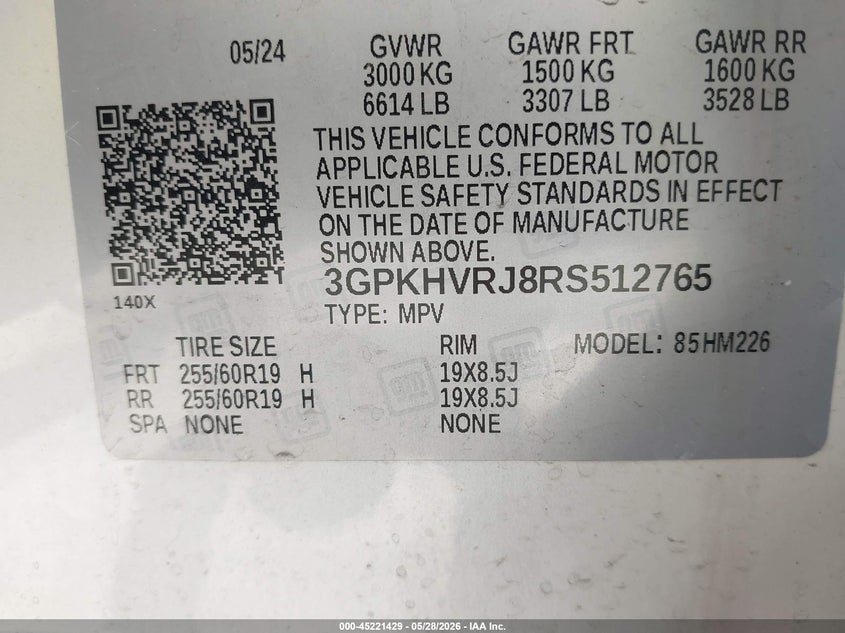2024 Honda Prologue Ex VIN: 3GPKHVRJ8RS512765 Lot: 45221429