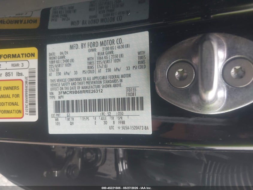 2024 Ford Bronco Sport Big Bend VIN: 3FMCR9B68RRE26312 Lot: 45221505