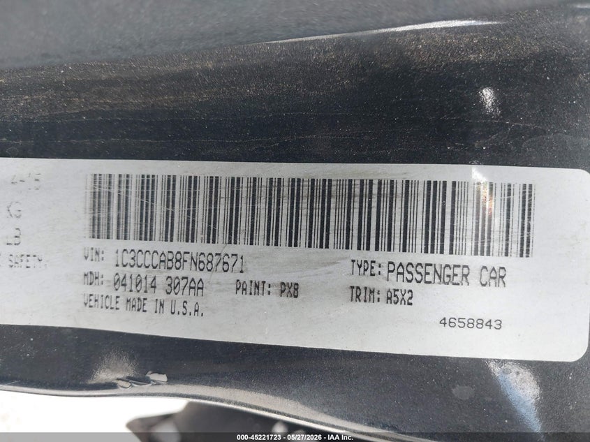 2015 Chrysler 200 Limited VIN: 1C3CCCAB8FN687671 Lot: 45221723