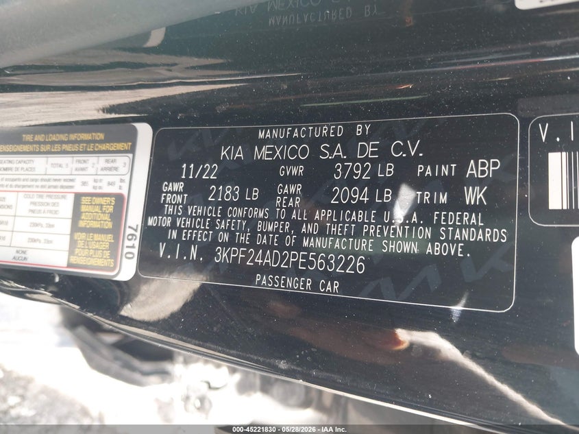 VIN 3KPF24AD2PE563226 2023 KIA FORTE LXS