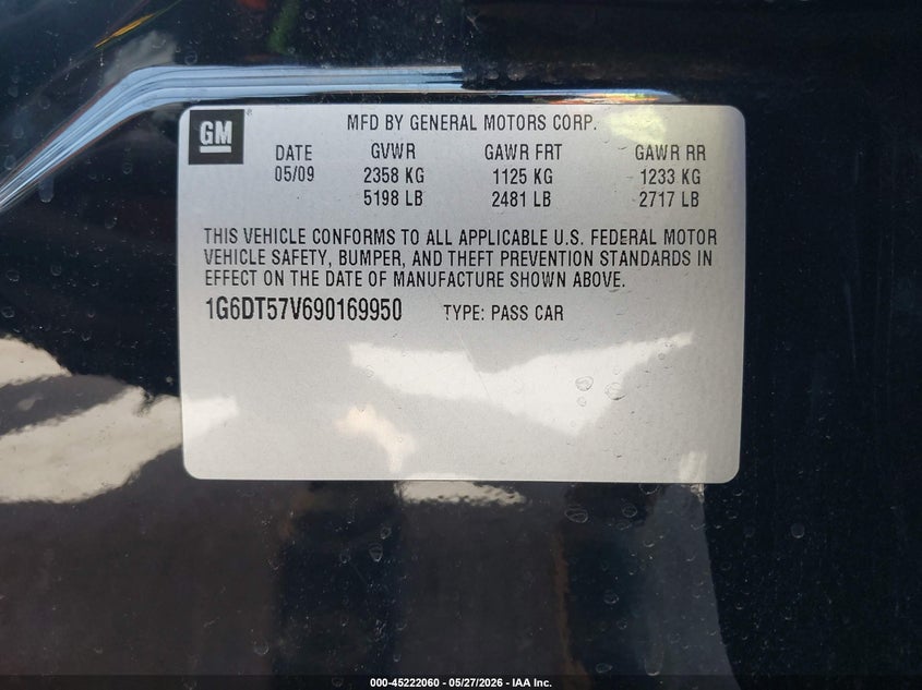 2009 Cadillac Cts Standard VIN: 1G6DT57V690169950 Lot: 45222060