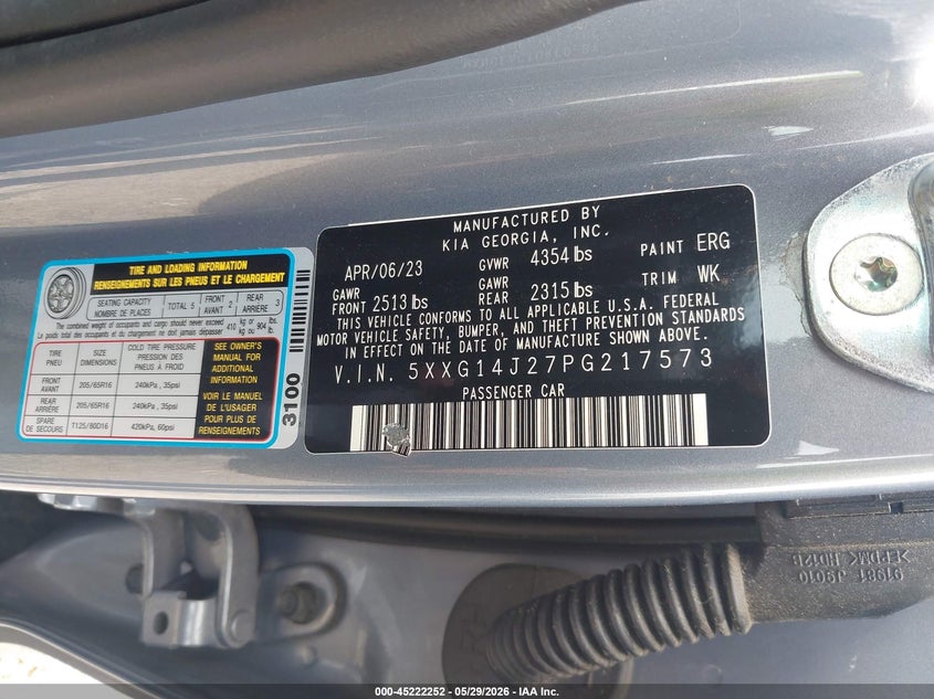 2023 Kia K5 Lxs VIN: 5XXG14J27PG217573 Lot: 45222252