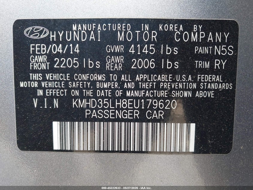 HYUNDAI ELANTRA GT 2014 VIN KMHD35LH8EU179620