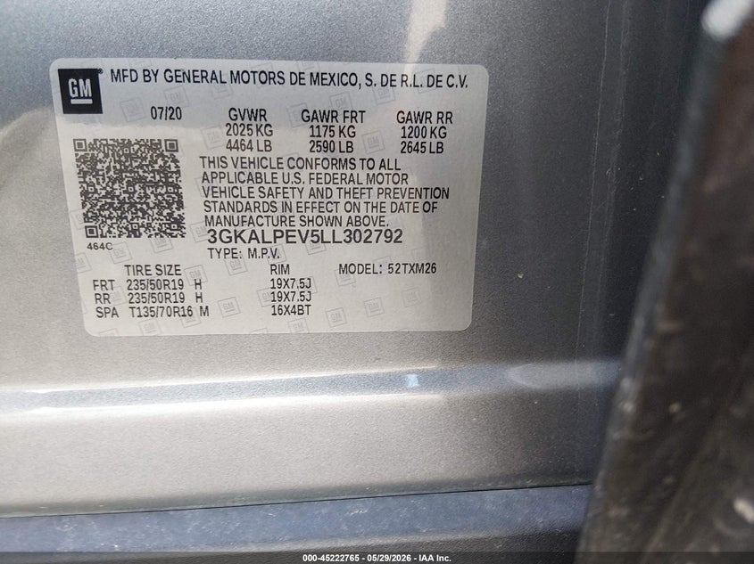 VIN: 3GKALPEV5LL302792 2020 GMC TERRAIN FWD SLT
