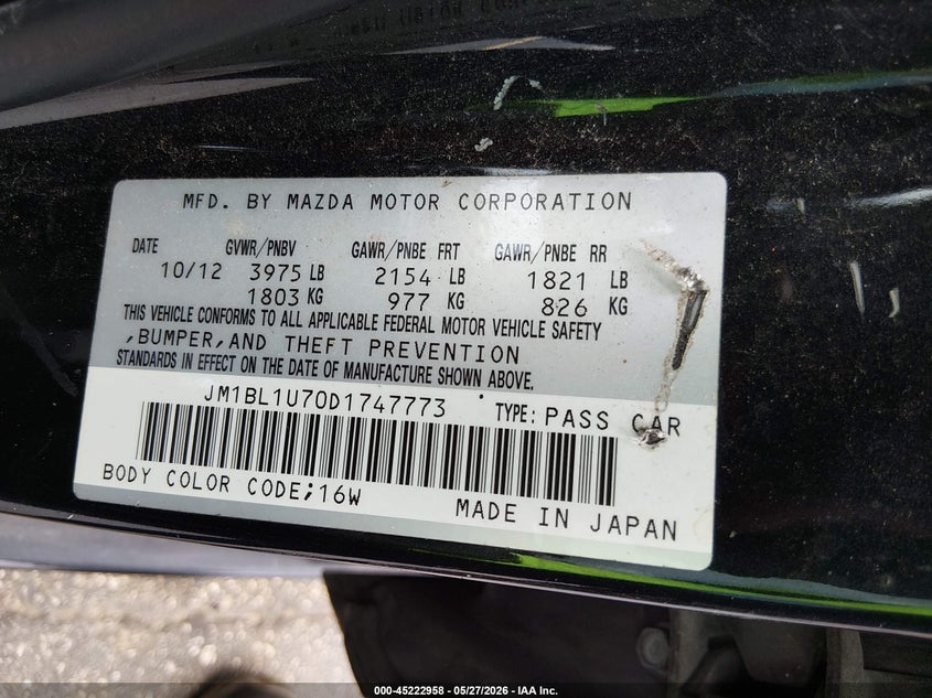 2013 MAZDA 3 SEDAN 2.0L I-4 DI, DOHC, VVT, 155HP