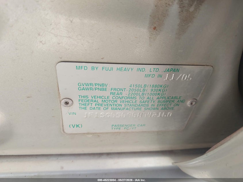 2006 Subaru Forester 2.5X VIN: JF1SG65696H742160 Lot: 45223004