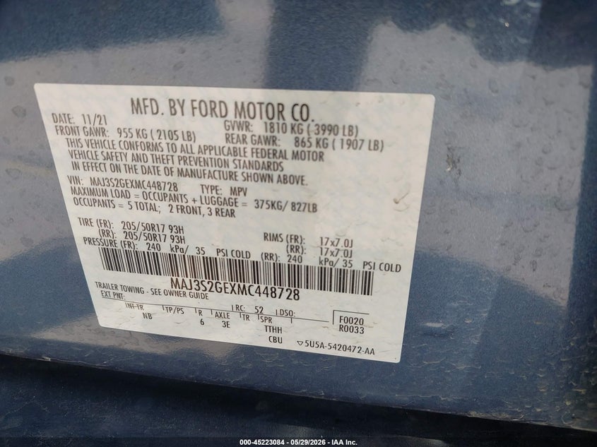 2021 Ford Ecosport Se VIN: MAJ3S2GEXMC448728 Lot: 45223084