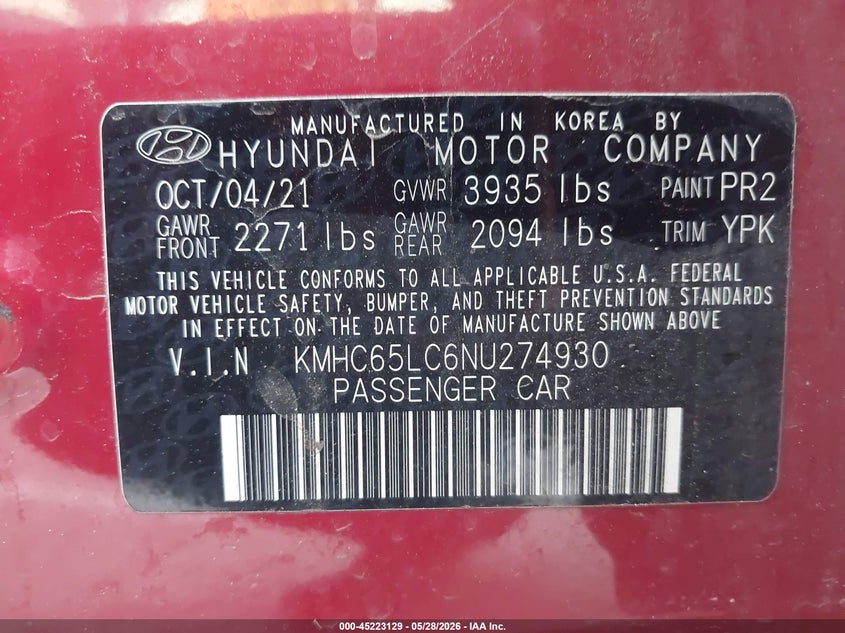 2022 Hyundai Ioniq Hybrid Blue VIN: KMHC65LC6NU274930 Lot: 45223129