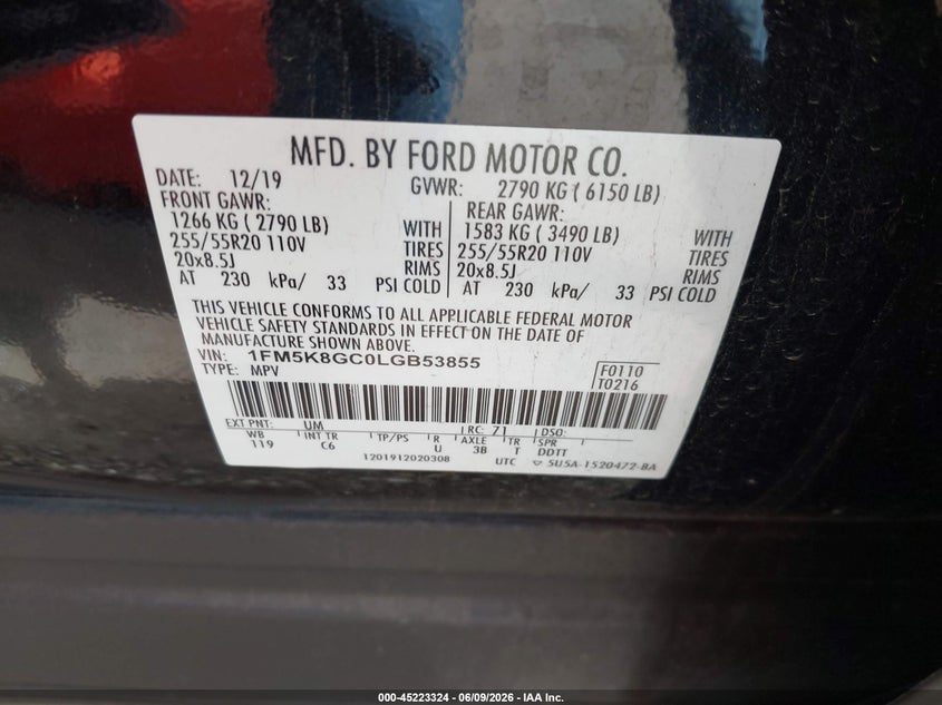2020 FORD EXPLORER SPORT UTILITY VEHICLE 3.0L V-6 DI, DOHC, VVT, TURBO, 400HP