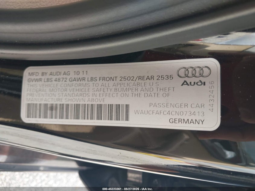 2012 Audi A6 2.0T Premium VIN: WAUCFAFC4CN073413 Lot: 45223361