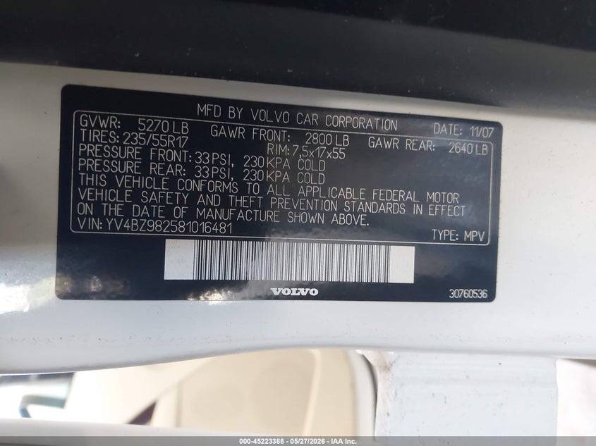 2008 Volvo Xc70 3.2 VIN: YV4BZ982581016481 Lot: 45223388