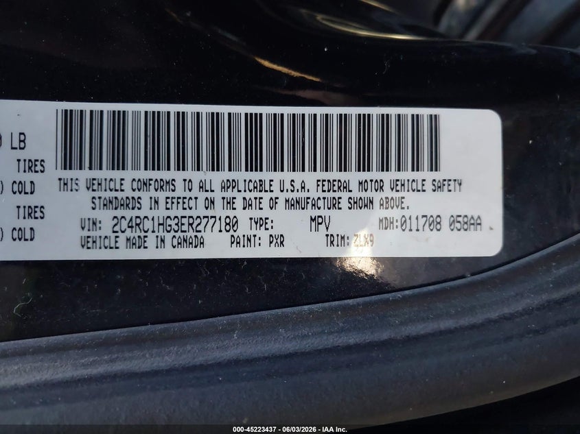 2014 Chrysler Town & Country S VIN: 2C4RC1HG3ER277180 Lot: 45223437