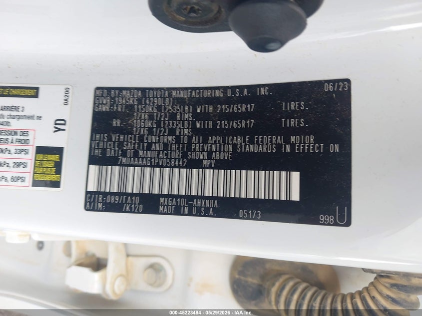 2023 Toyota Corolla Cross L VIN: 7MUAAAAG1PV058442 Lot: 45223484