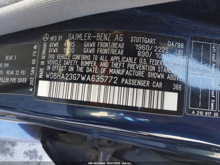 1998 Mercedes-Benz C 230 VIN: WDBHA23G7WA635772 Lot: 45223488