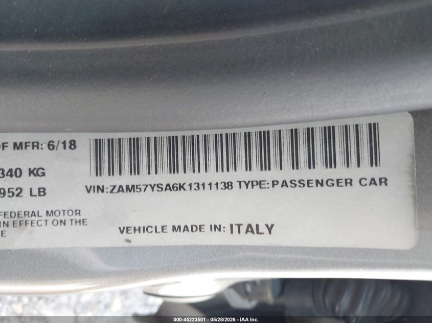 2019 Maserati Ghibli S VIN: ZAM57YSA6K1311138 Lot: 45223501