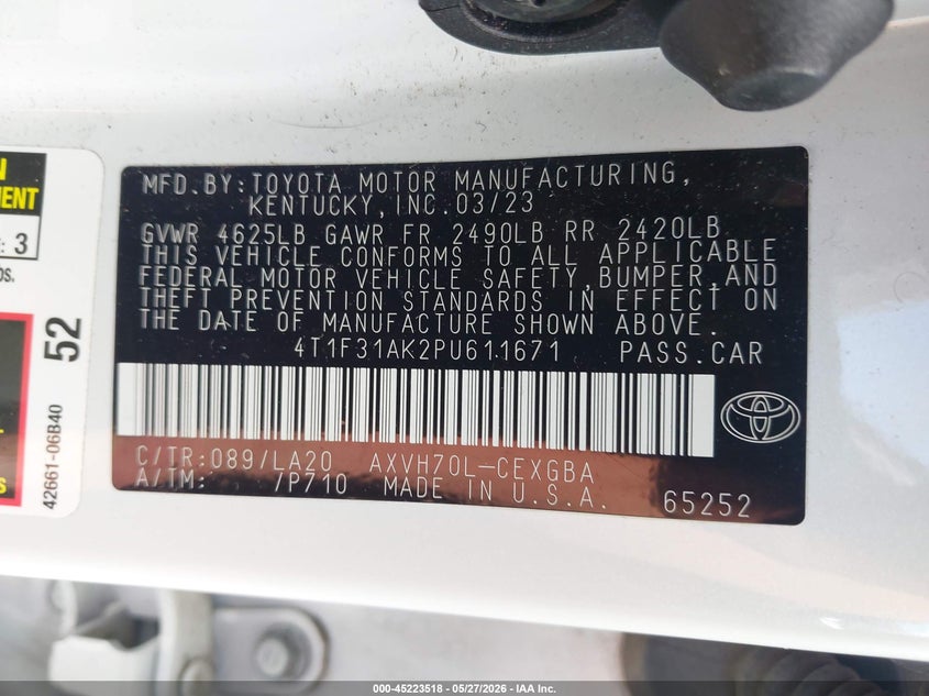 2023 TOYOTA CAMRY SEDAN 2.5L I-4 DI, DOHC, VVT, 176HP