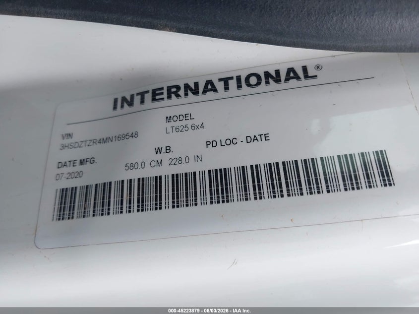 2021 International Lt VIN: 3HSDZTZR4MN169548 Lot: 45223879