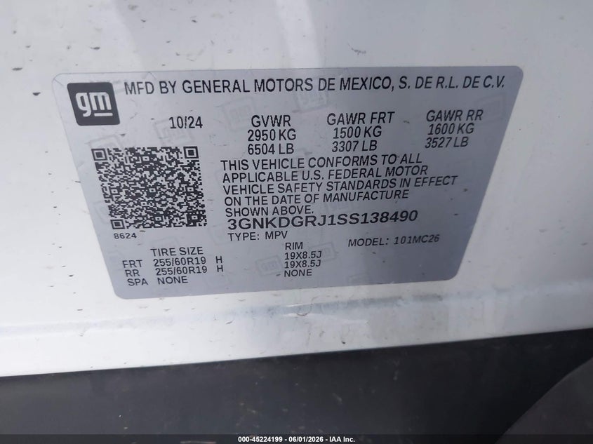 2025 Chevrolet Blazer Ev Lt Awd VIN: 3GNKDGRJ1SS138490 Lot: 45224199