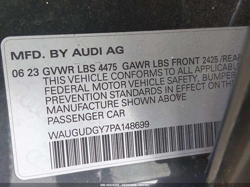 2023 Audi A3 Premium 40 Tfsi Quattro S Tronic VIN: WAUGUDGY7PA148699 Lot: 45224259