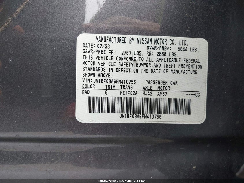 2023 Nissan Ariya Evolve+ VIN: JN1BF0BA6PM410756 Lot: 45224281