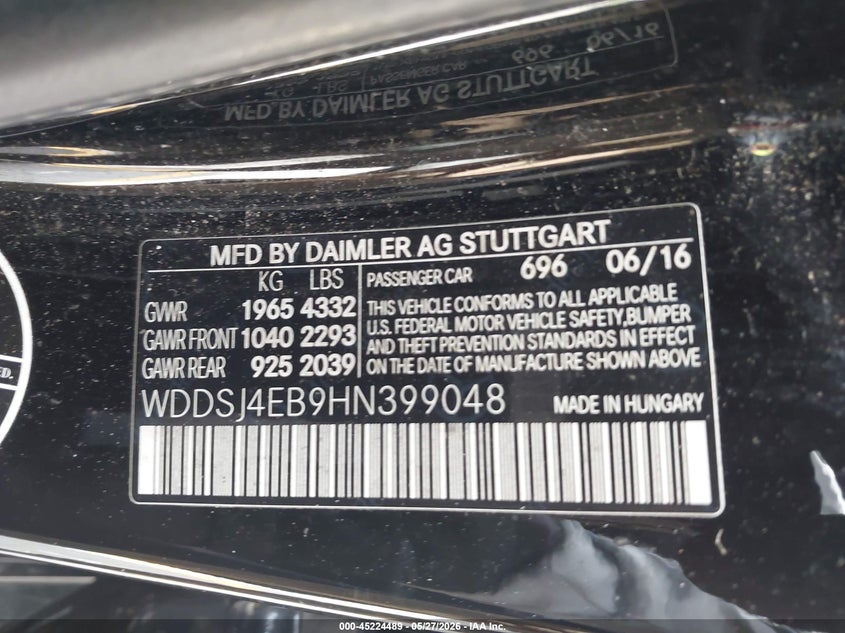 2017 Mercedes-Benz Cla 250 VIN: WDDSJ4EB9HN399048 Lot: 45224489
