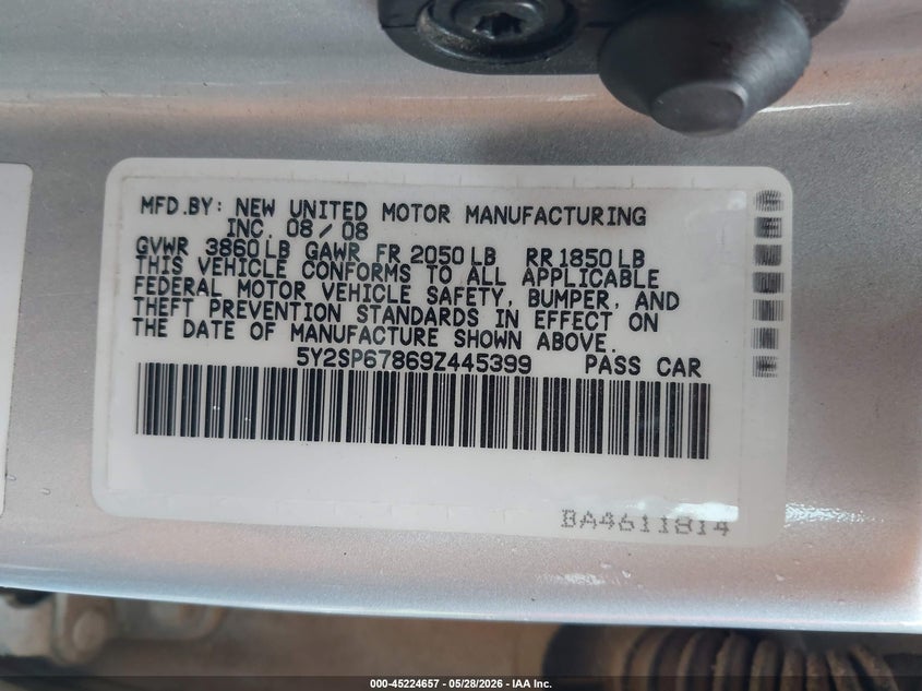 2009 Pontiac Vibe VIN: 5Y2SP67869Z445399 Lot: 45224657