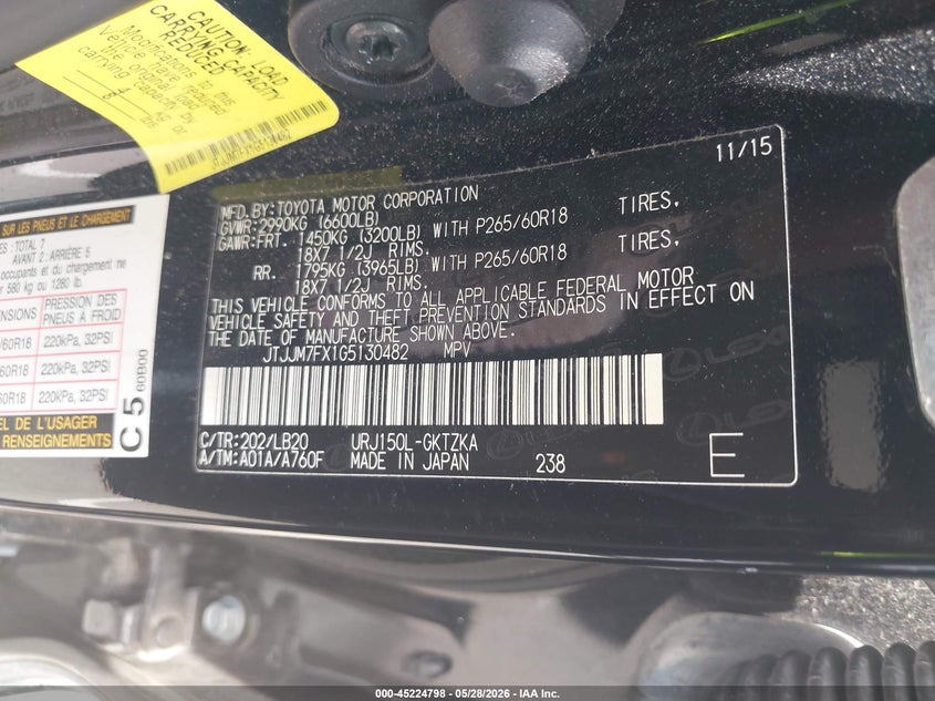 2016 Lexus Gx 460 Luxury VIN: JTJJM7FX1G5130482 Lot: 45224798