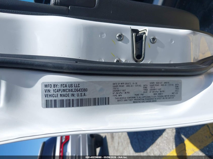 2020 Jeep Cherokee Latitude 4X4 VIN: 1C4PJMCX4LD643380 Lot: 45224848