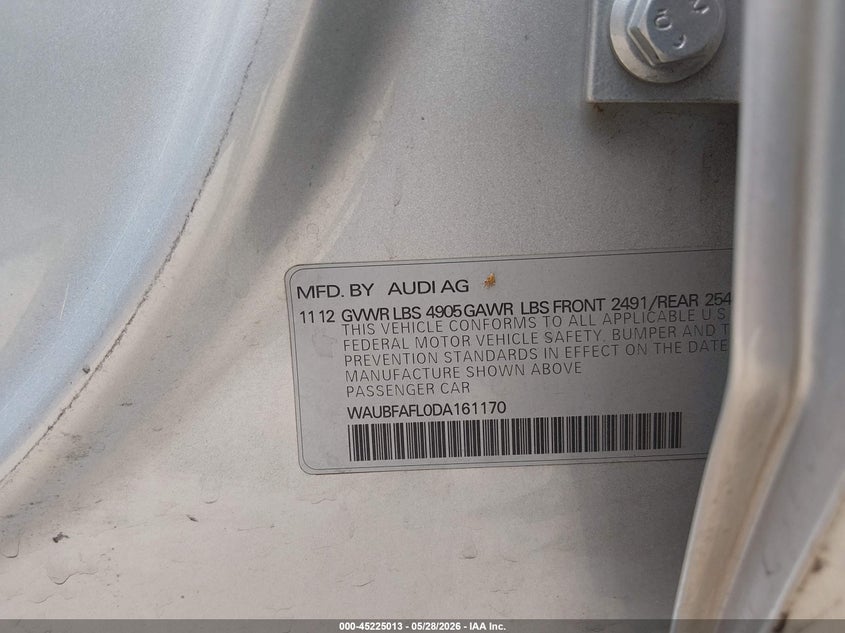 2013 Audi A4 2.0T Premium VIN: WAUBFAFL0DA161170 Lot: 45225013
