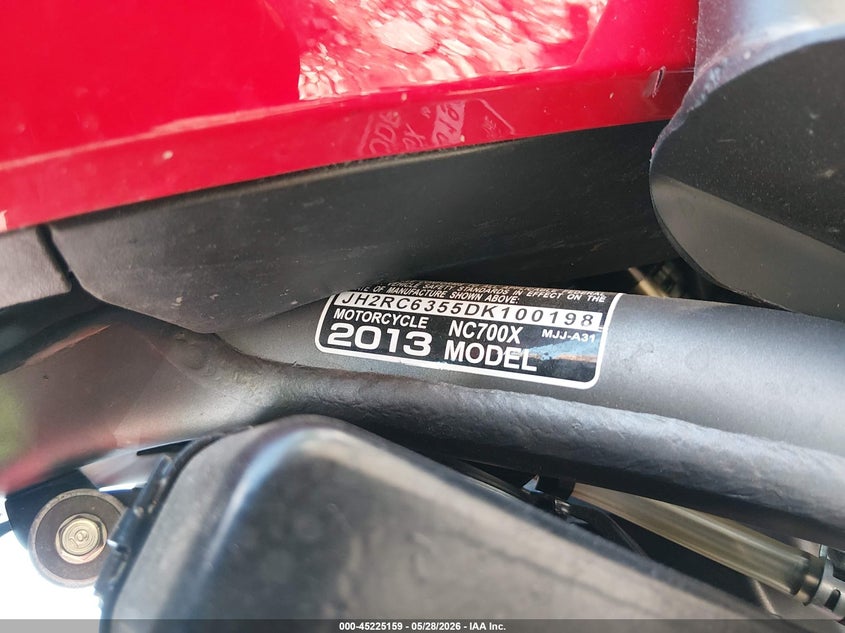 2013 Honda Nc700X VIN: JH2RC6355DK100198 Lot: 45225159